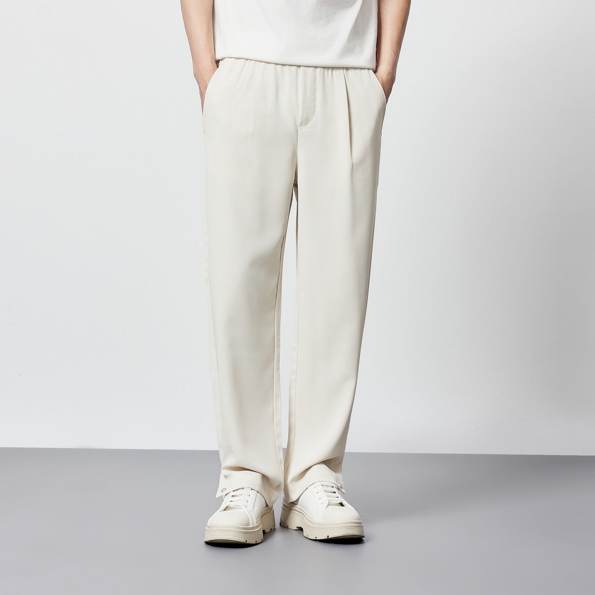 Elastic Waist Drawstring Straight Men's Casual Pants