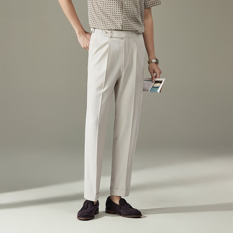 Seersucker Men's Pants Thin Straight Loose