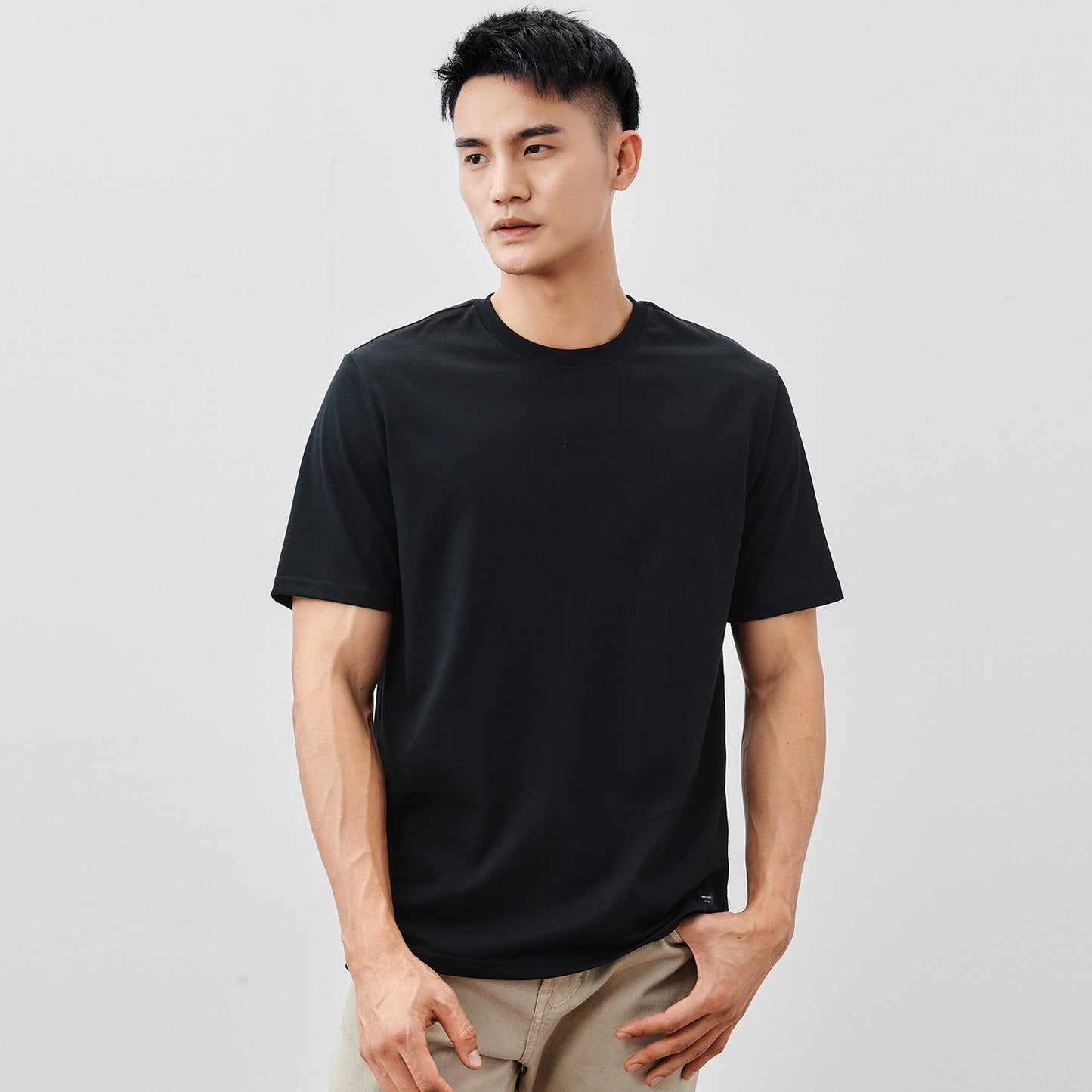 Heavy Cotton Men's Short Sleeve T-shirt American Casual Solid Color Crewneck