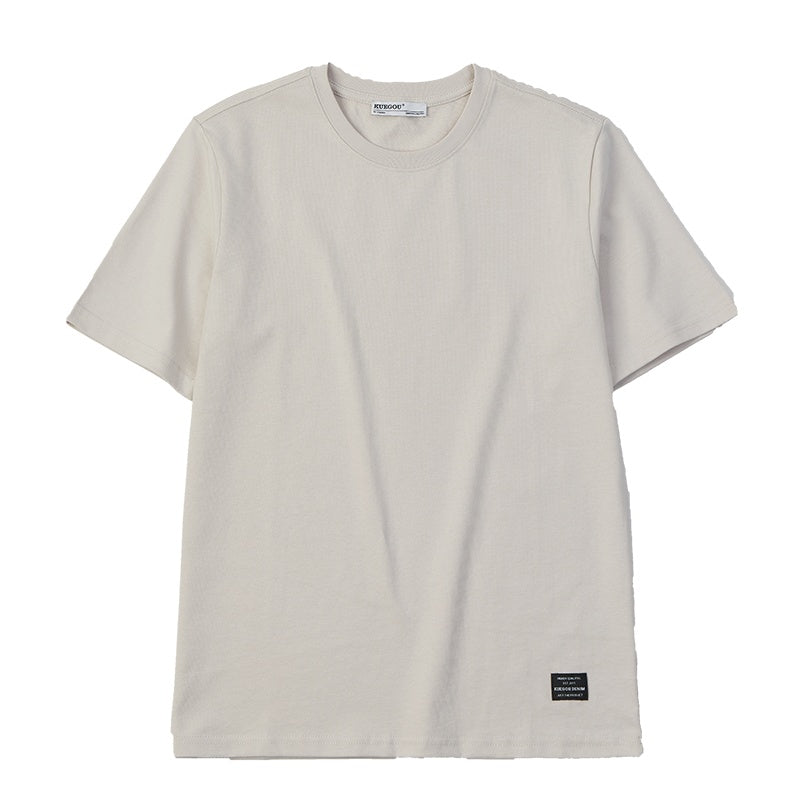 Heavy Cotton Men's Short Sleeve T-shirt American Casual Solid Color Crewneck