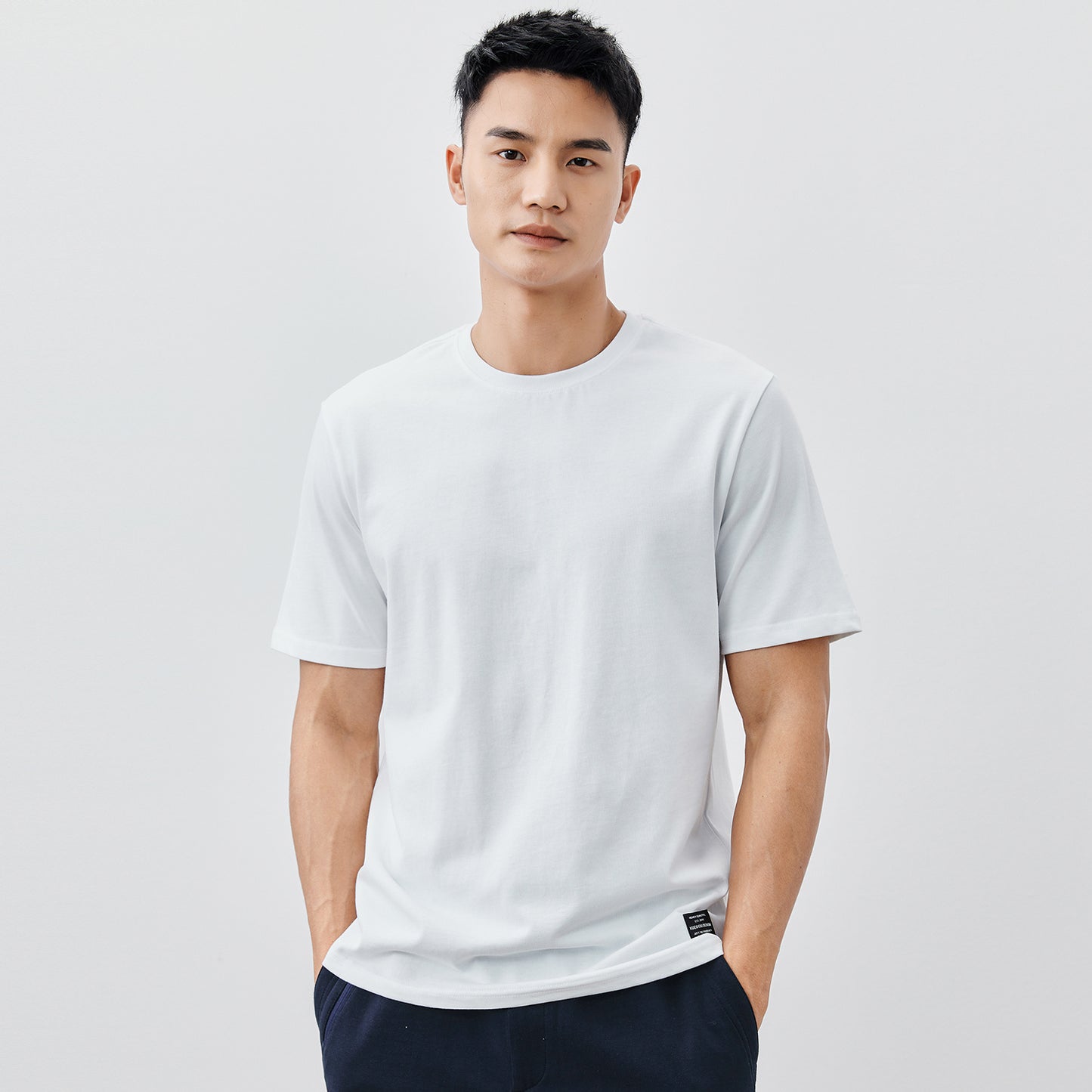 Heavy Cotton Men's Short Sleeve T-shirt American Casual Solid Color Crewneck