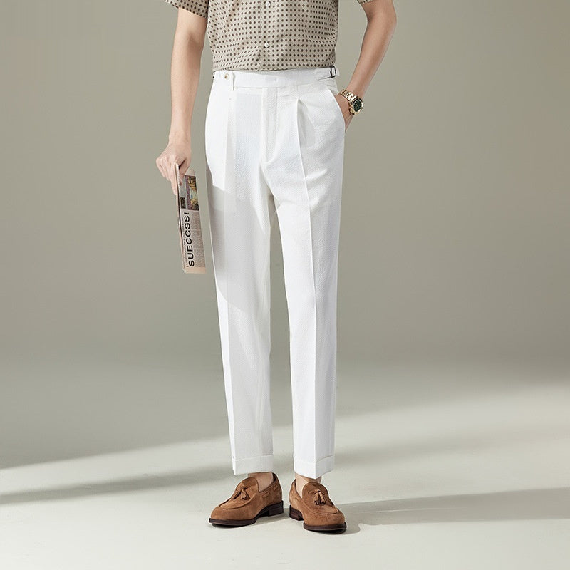 Seersucker Men's Pants Thin Straight Loose