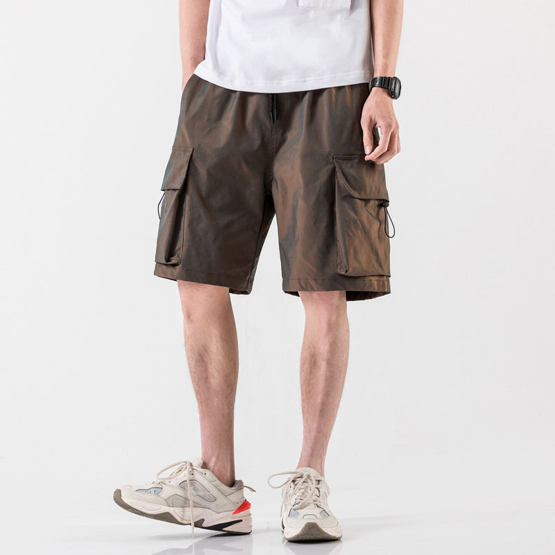 Hong Kong Style Workwear Pocket Colorful Five-point Pants