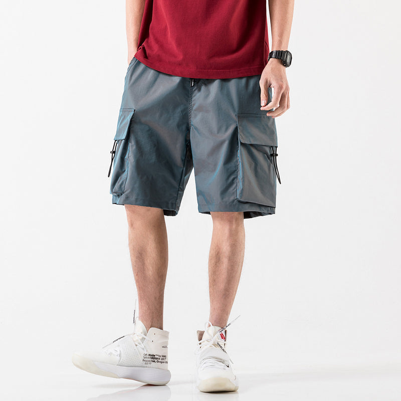 Hong Kong Style Workwear Pocket Colorful Five-point Pants