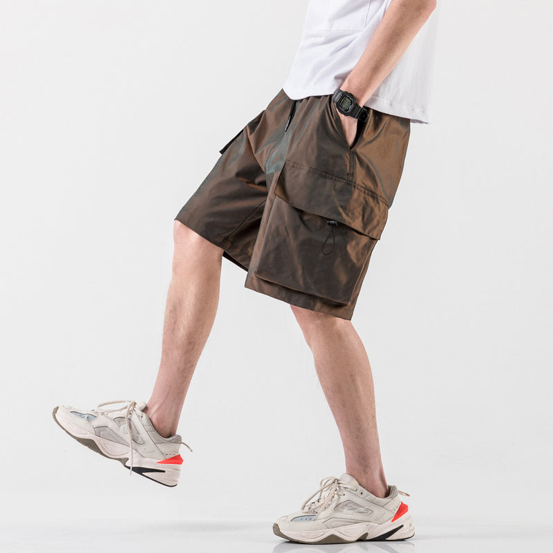 Hong Kong Style Workwear Pocket Colorful Five-point Pants