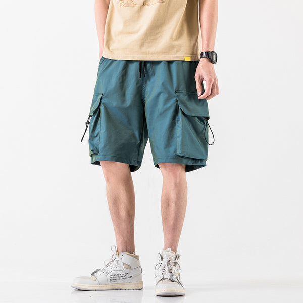 Hong Kong Style Workwear Pocket Colorful Five-point Pants