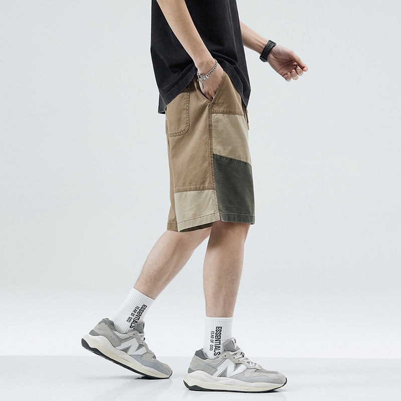 Contrast Color Outer Wear Cropped Casual Pants Khaki