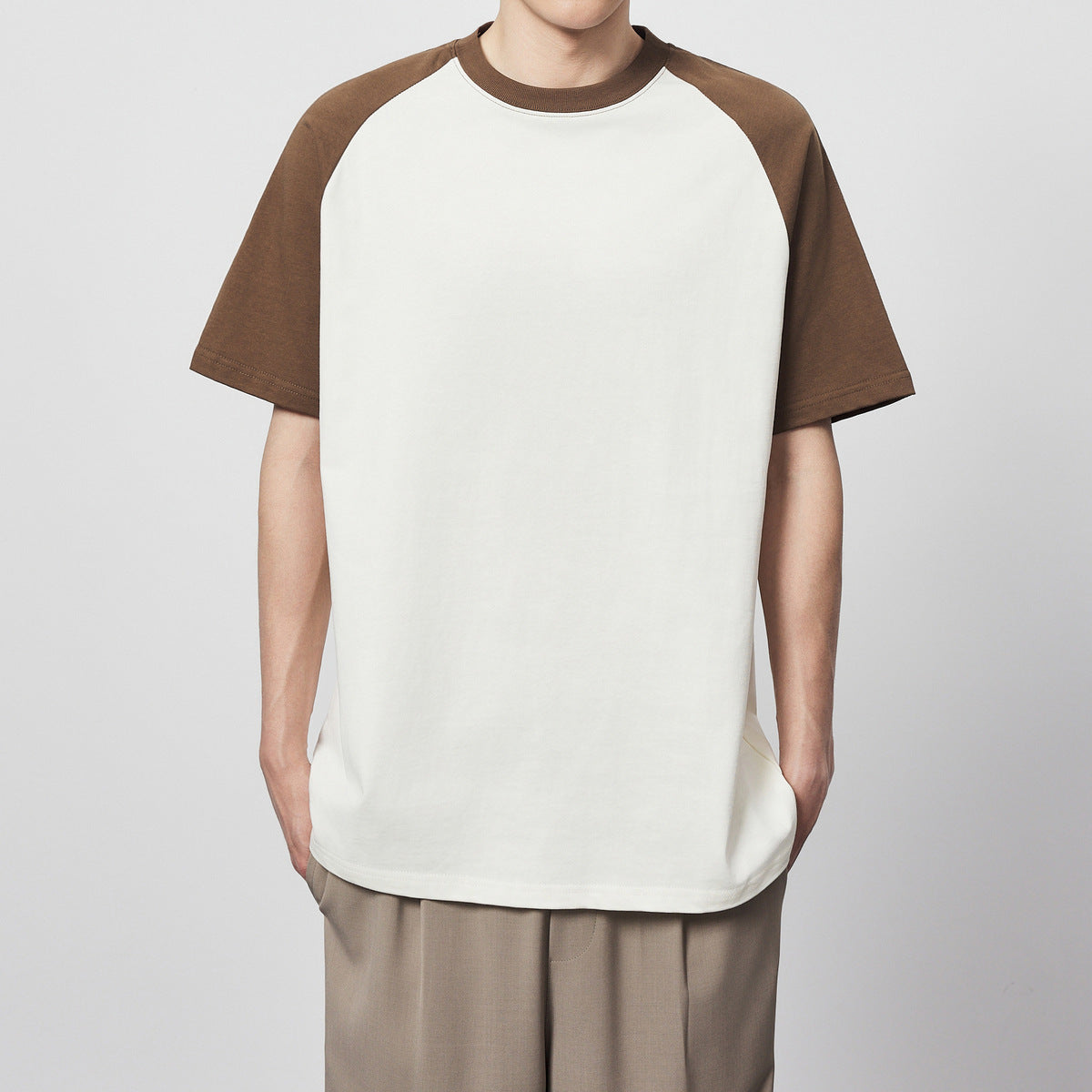 270g Cotton Contrast Color Short-sleeved Raglan Loose T-shirt