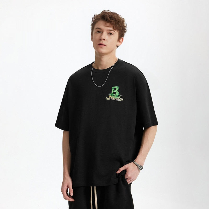 Personalized Letter B Printed T-shirt Loose Street Casual Short Sleeve Men
