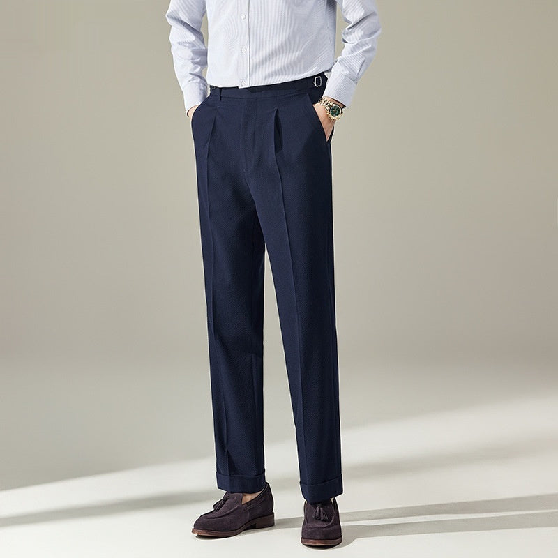 Seersucker Men's Pants Thin Straight Loose