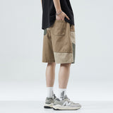 Contrast Color Outer Wear Cropped Casual Pants Khaki