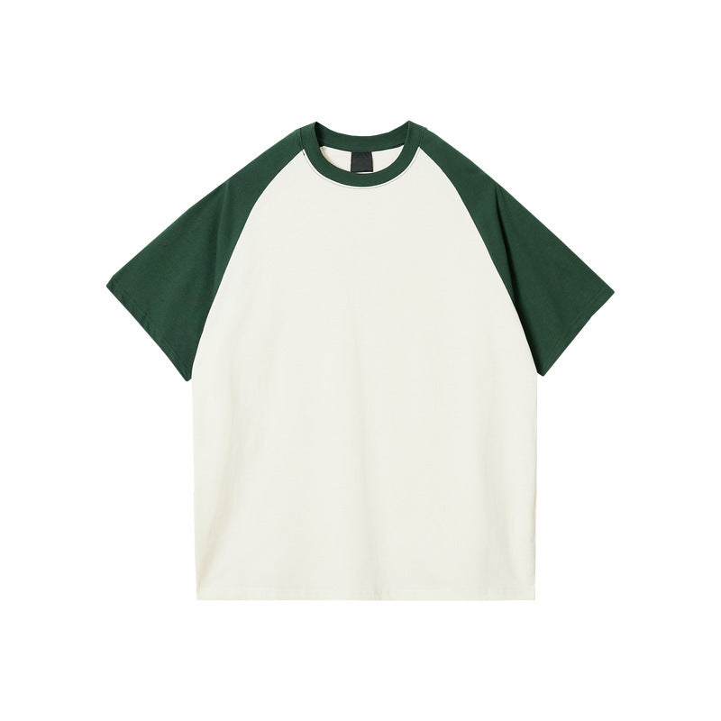 270g Cotton Contrast Color Short-sleeved Raglan Loose T-shirt