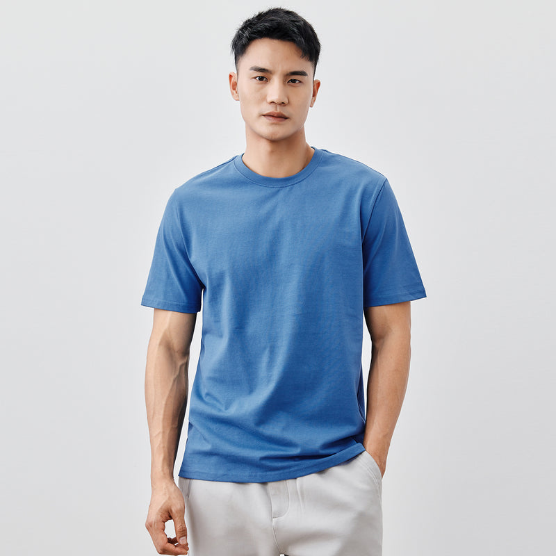 Heavy Cotton Men's Short Sleeve T-shirt American Casual Solid Color Crewneck