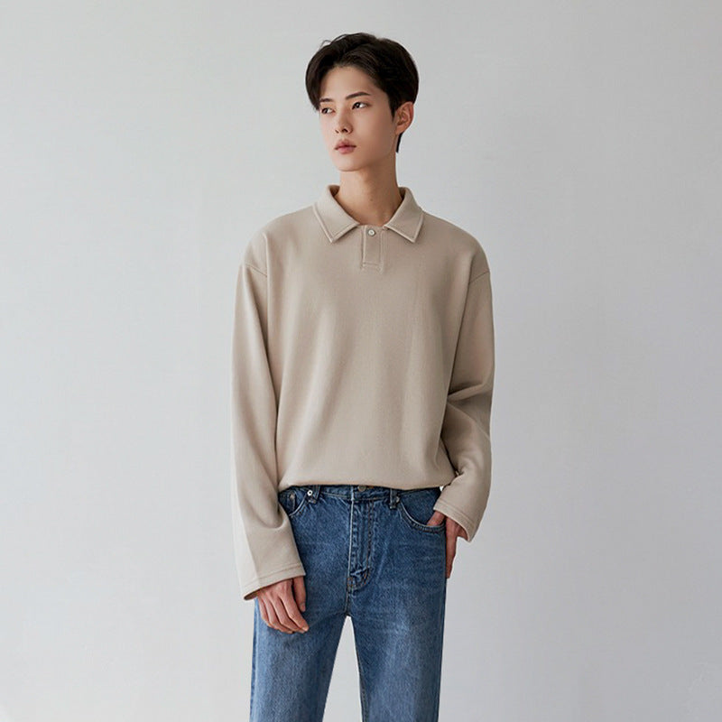 Men's Solid Color Lapel Long Sleeve Bottoming Shirt