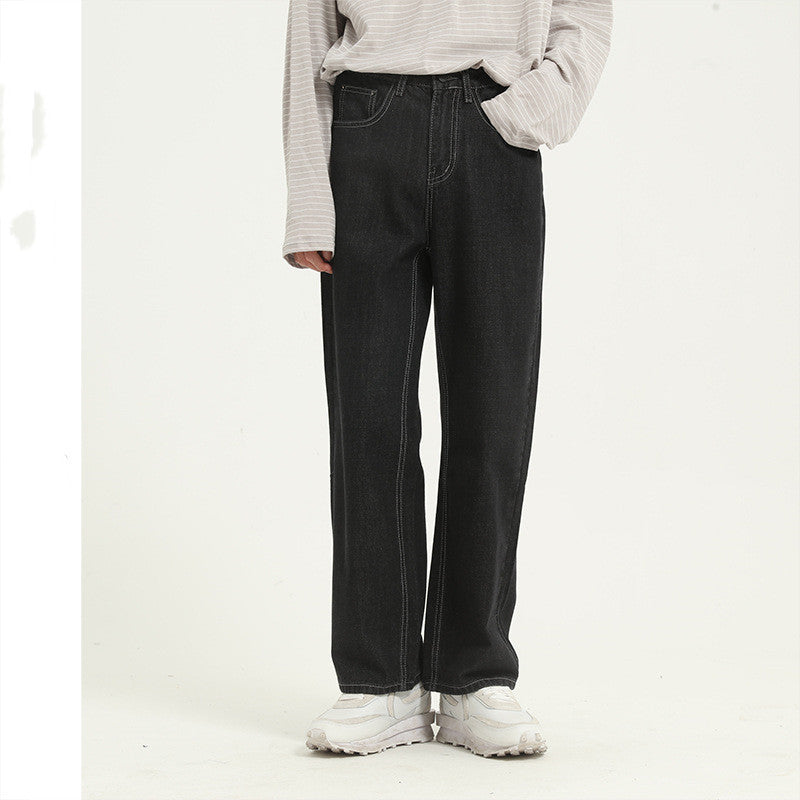 Men's Solid Color Washed Loose Jeans