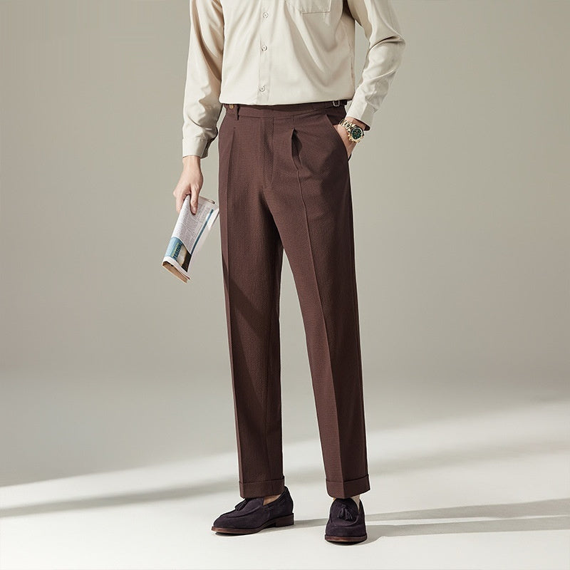 Seersucker Men's Pants Thin Straight Loose