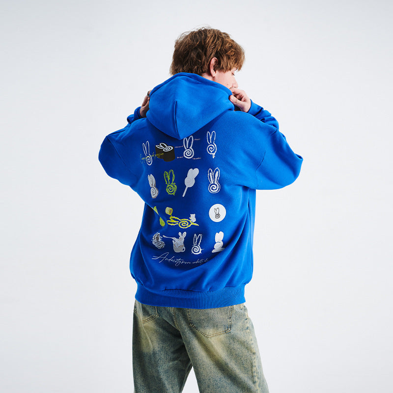 Fleece-lined Hoodie Coat Retro American Style Loose Sweater