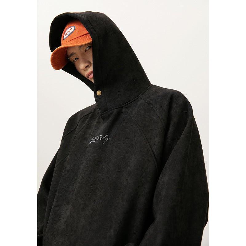 400g Suede Heavy Hooded Sweater Men's Autumn And Winter Split Design