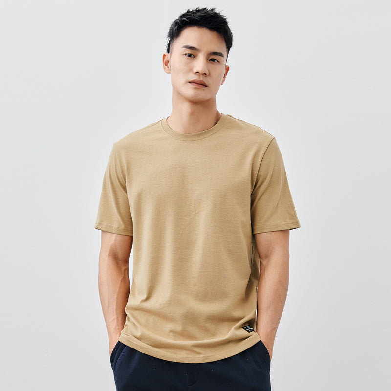 Heavy Cotton Men's Short Sleeve T-shirt American Casual Solid Color Crewneck