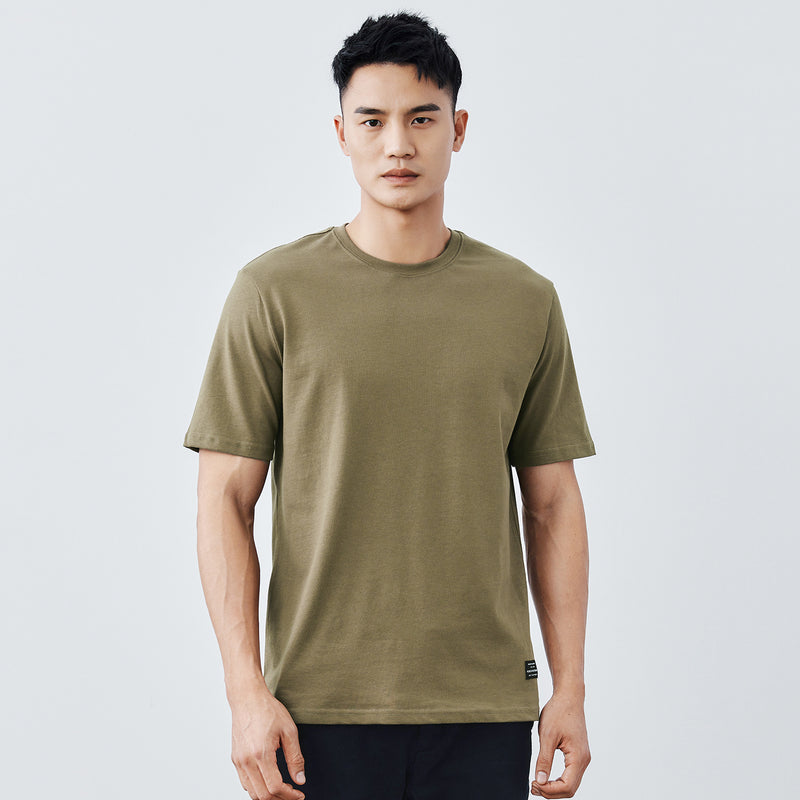 Heavy Cotton Men's Short Sleeve T-shirt American Casual Solid Color Crewneck