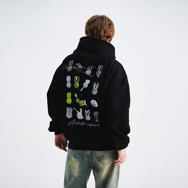 Fleece-lined Hoodie Coat Retro American Style Loose Sweater