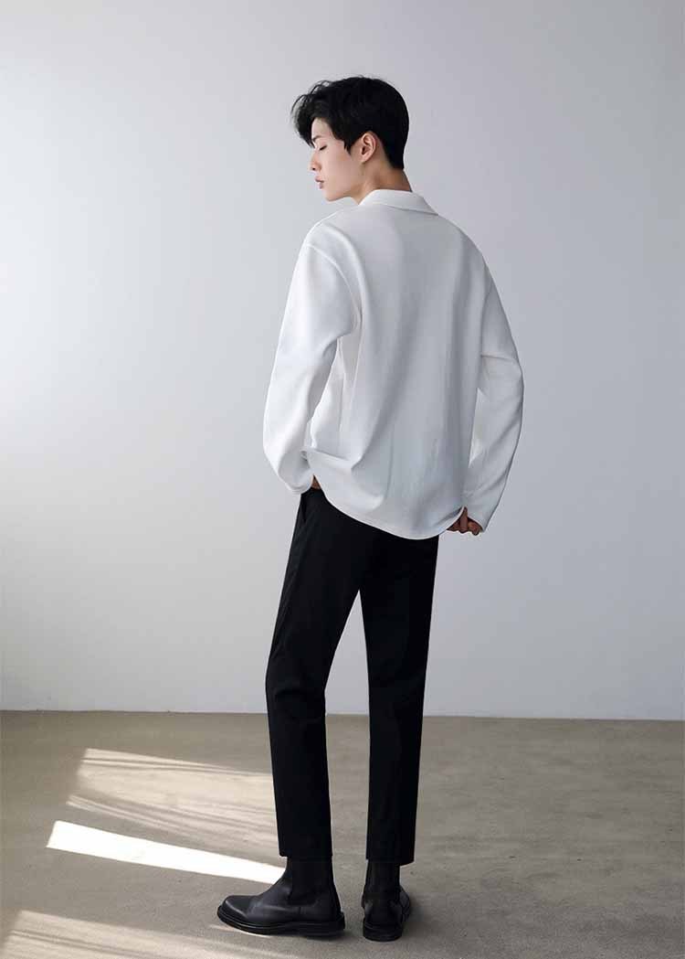 Men's Solid Color Lapel Long Sleeve Bottoming Shirt