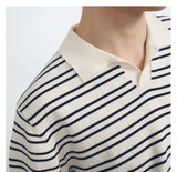 V-neck Ice Silk Striped Polo Shirt Men's Short-sleeved Lapel T-shirt