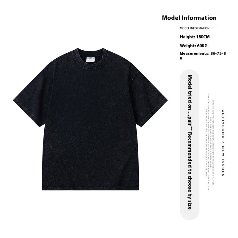 Washed Old T-shirt Men's Drop Shoulder Loose Cotton Base Shirt