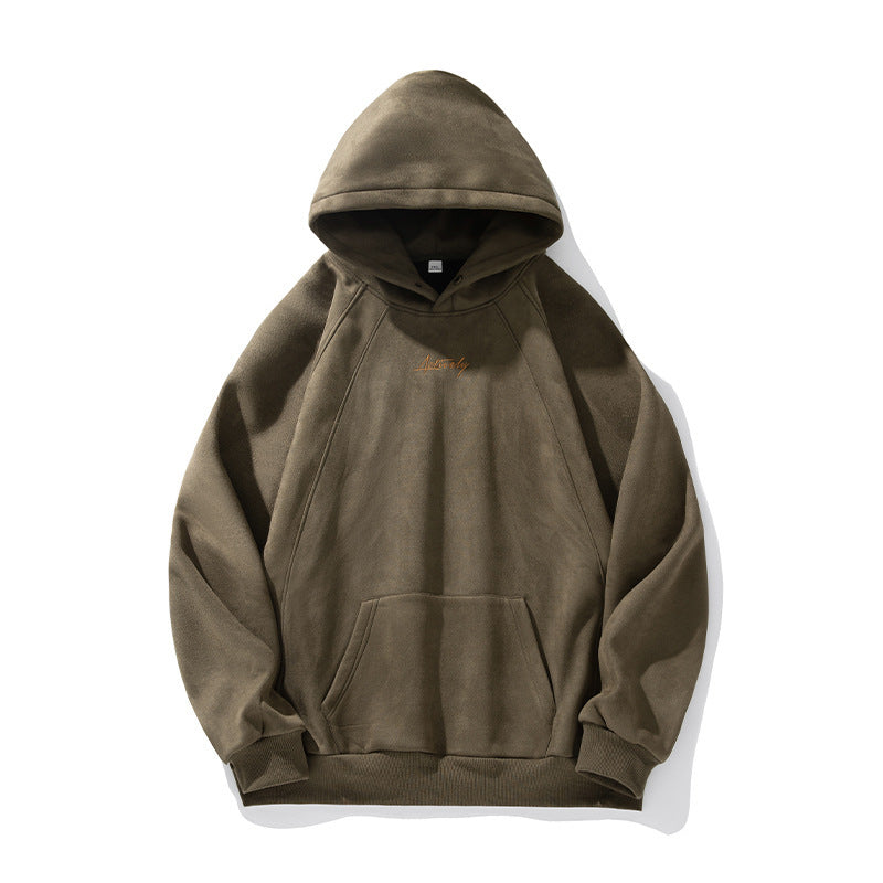 400g Suede Heavy Hooded Sweater Men's Autumn And Winter Split Design