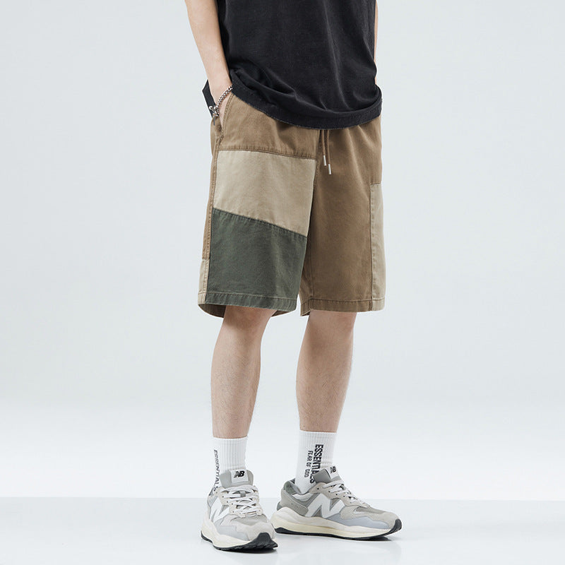 Contrast Color Outer Wear Cropped Casual Pants Khaki