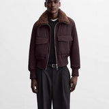 Men's Stand-up Collar Cotton-padded Coat Jacket With Pockets