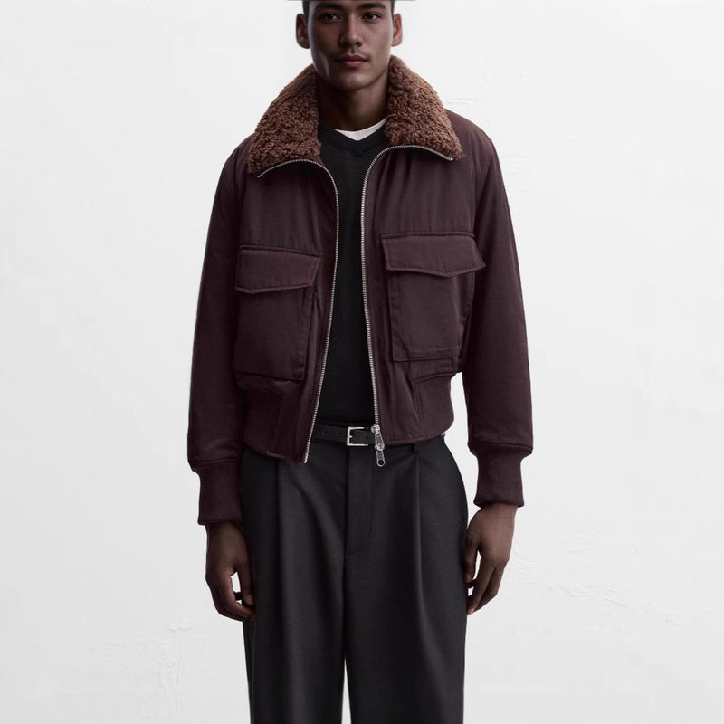 Men's Stand-up Collar Cotton-padded Coat Jacket With Pockets