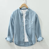 Stand Collar Long Linen Sleeves Shirt Casual Loose