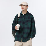 American Retro Plaid For Men Spring And Autumn Loose Casual Bottoming Shirt