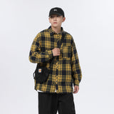 American Retro Plaid For Men Spring And Autumn Loose Casual Bottoming Shirt