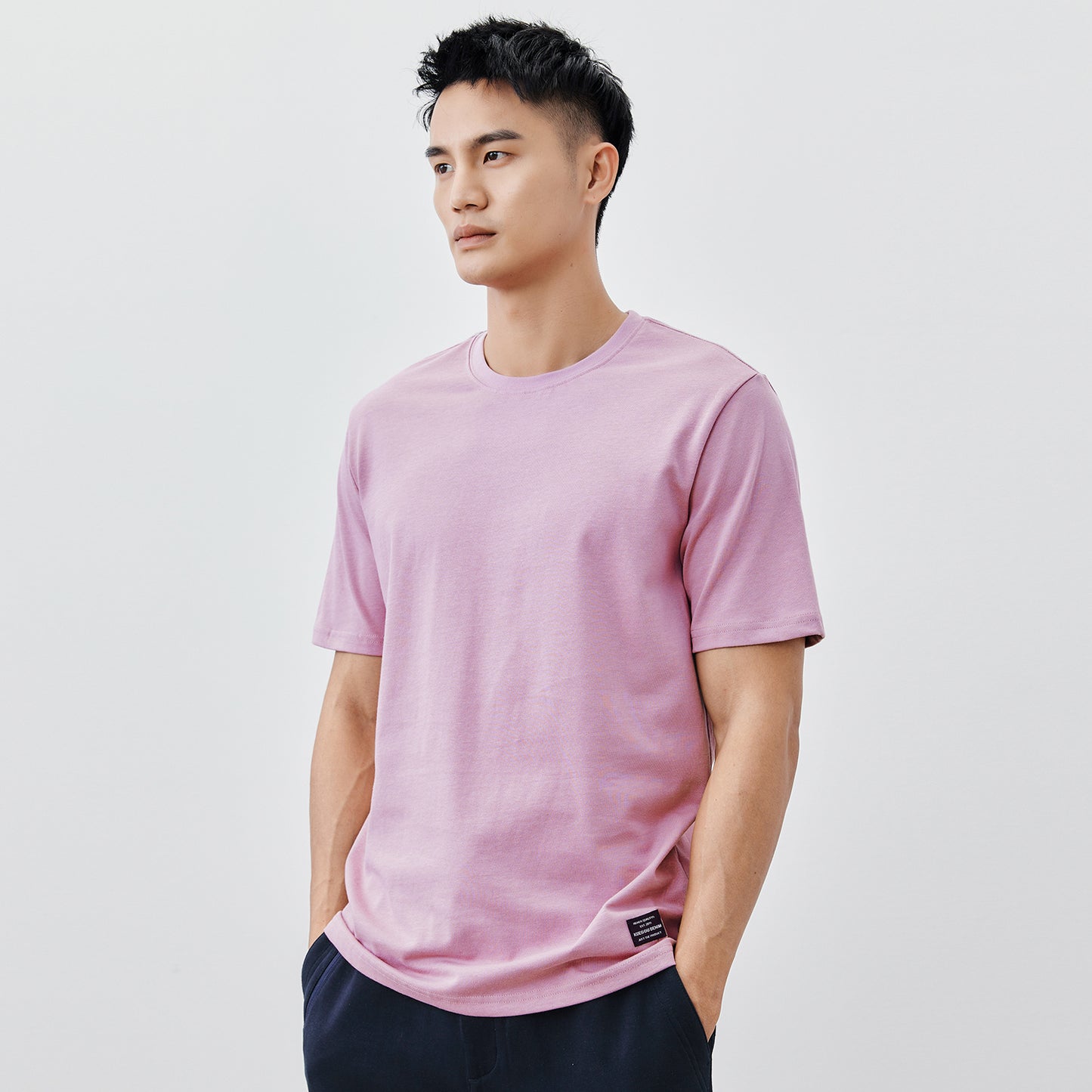 Heavy Cotton Men's Short Sleeve T-shirt American Casual Solid Color Crewneck