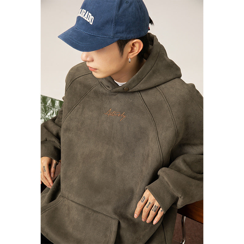 400g Suede Heavy Hooded Sweater Men's Autumn And Winter Split Design
