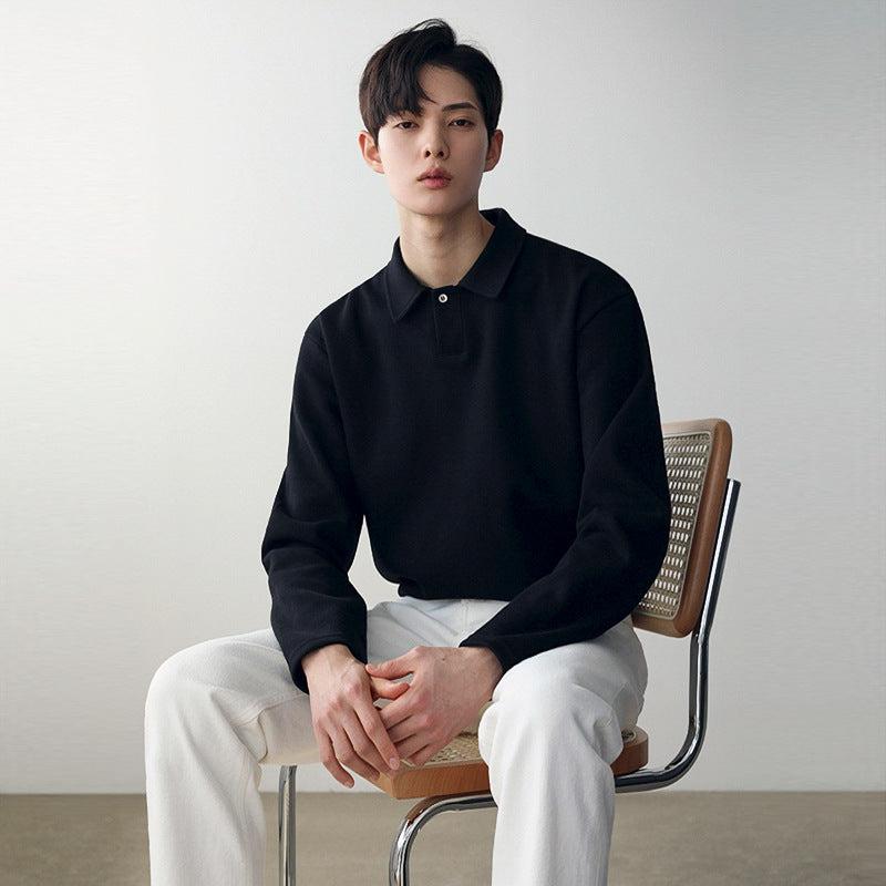 Men's Solid Color Lapel Long Sleeve Bottoming Shirt