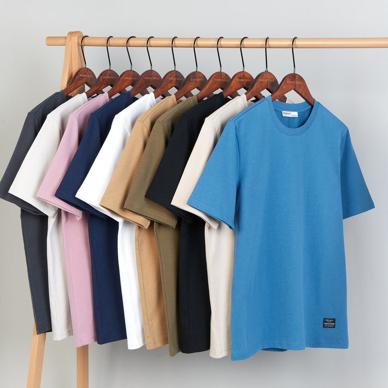 Heavy Cotton Men's Short Sleeve T-shirt American Casual Solid Color Crewneck