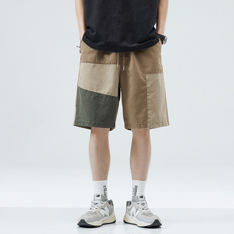 Contrast Color Outer Wear Cropped Casual Pants Khaki