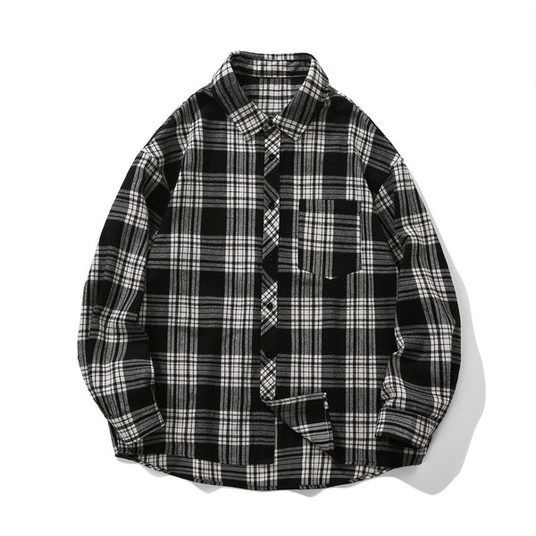 American Retro Plaid For Men Spring And Autumn Loose Casual Bottoming Shirt