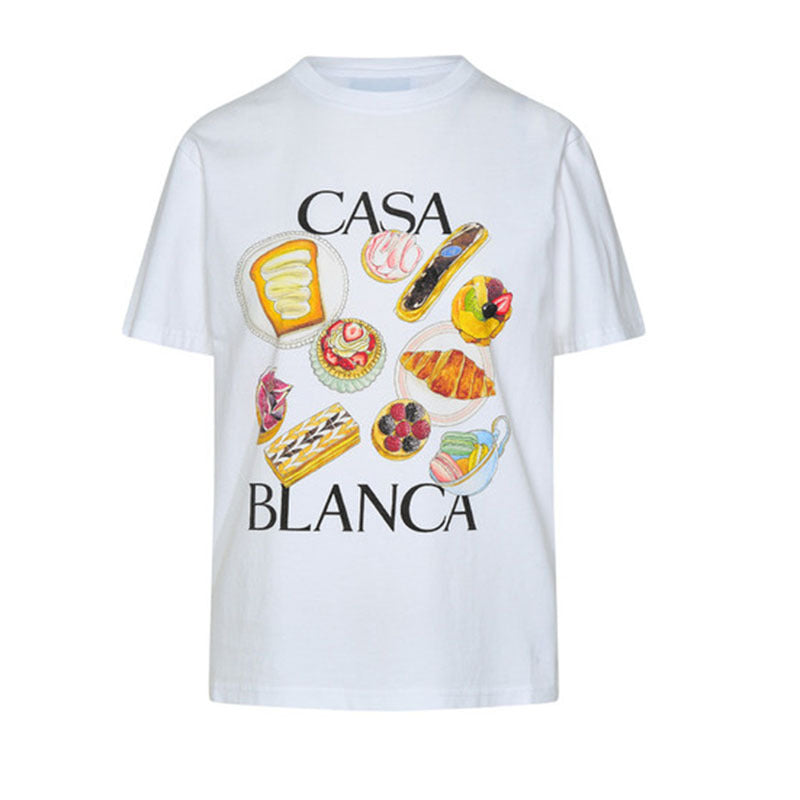 Afternoon Tea Hamburger Printed Loose All-match Short Sleeve T-shirt