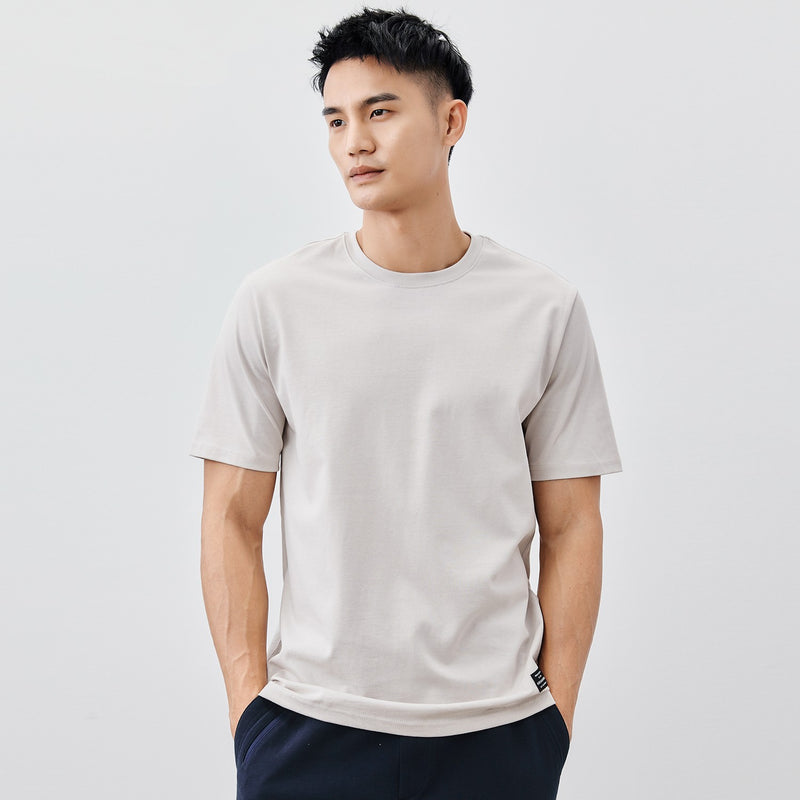 Heavy Cotton Men's Short Sleeve T-shirt American Casual Solid Color Crewneck
