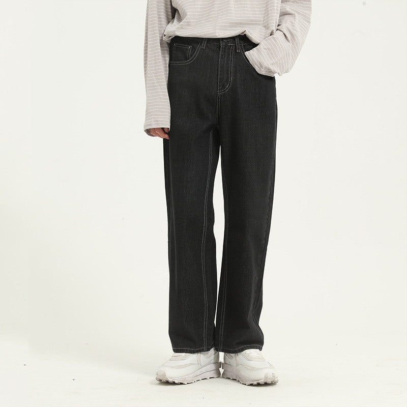 Men's Solid Color Washed Loose Jeans