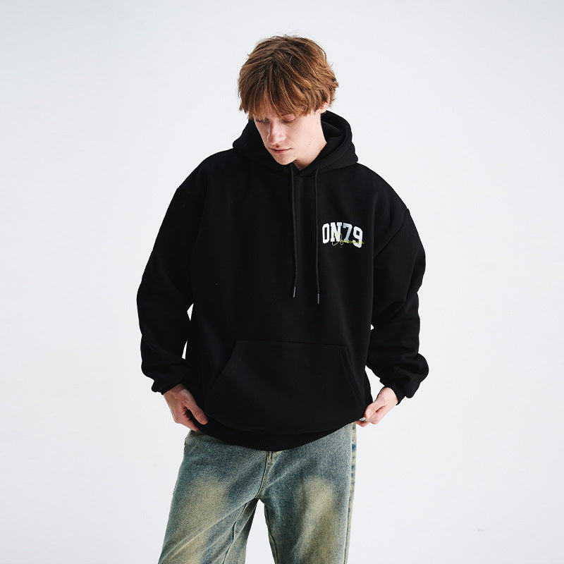 Fleece-lined Hoodie Coat Retro American Style Loose Sweater