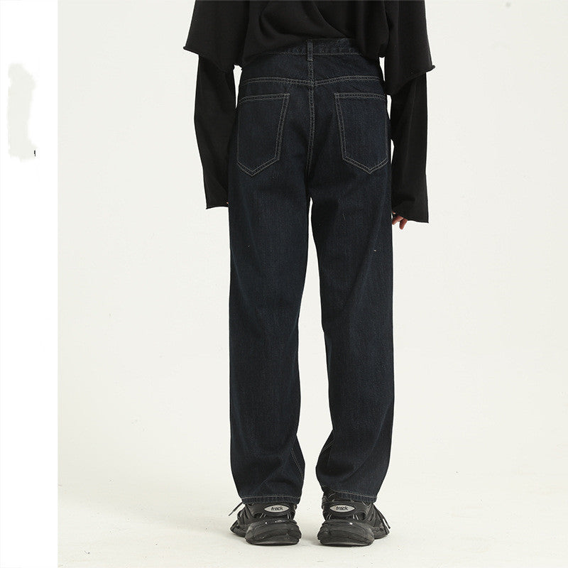 Men's Solid Color Washed Loose Jeans