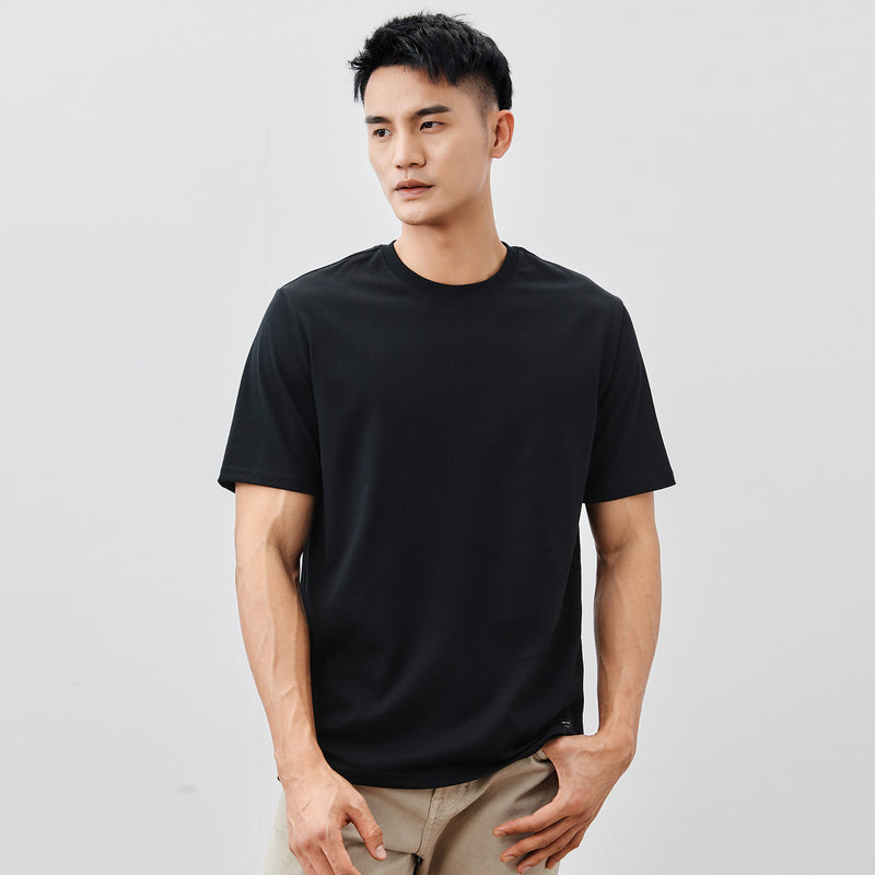 Heavy Cotton Men's Short Sleeve T-shirt American Casual Solid Color Crewneck