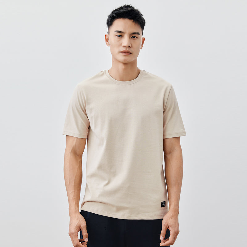 Heavy Cotton Men's Short Sleeve T-shirt American Casual Solid Color Crewneck